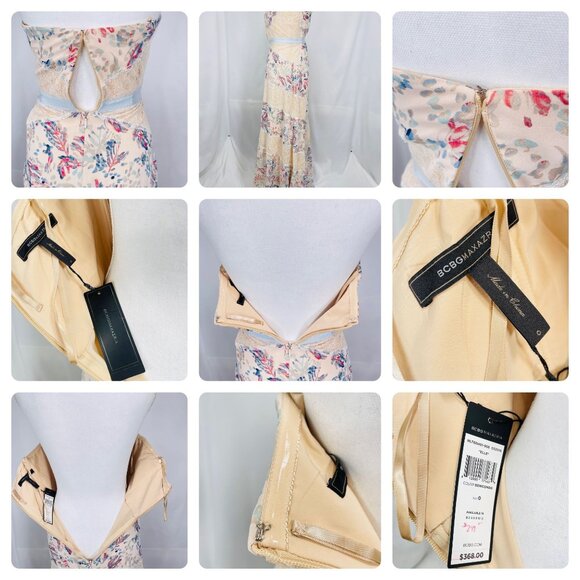 NWT BCBGMAXAZRIA Womens Full Length Strapless Floral Lace Elle Dress 0 - Picture 4 of 16